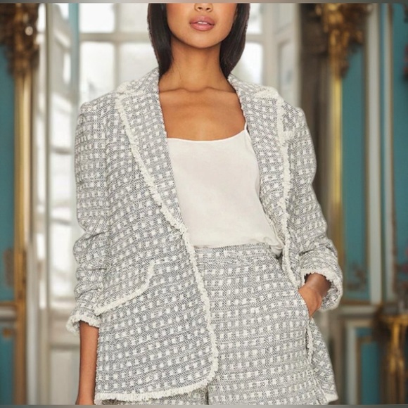cinq a sept Women's Navy & White Box Tweed Khloe Blazer Size 10 - Picture 4 of 7